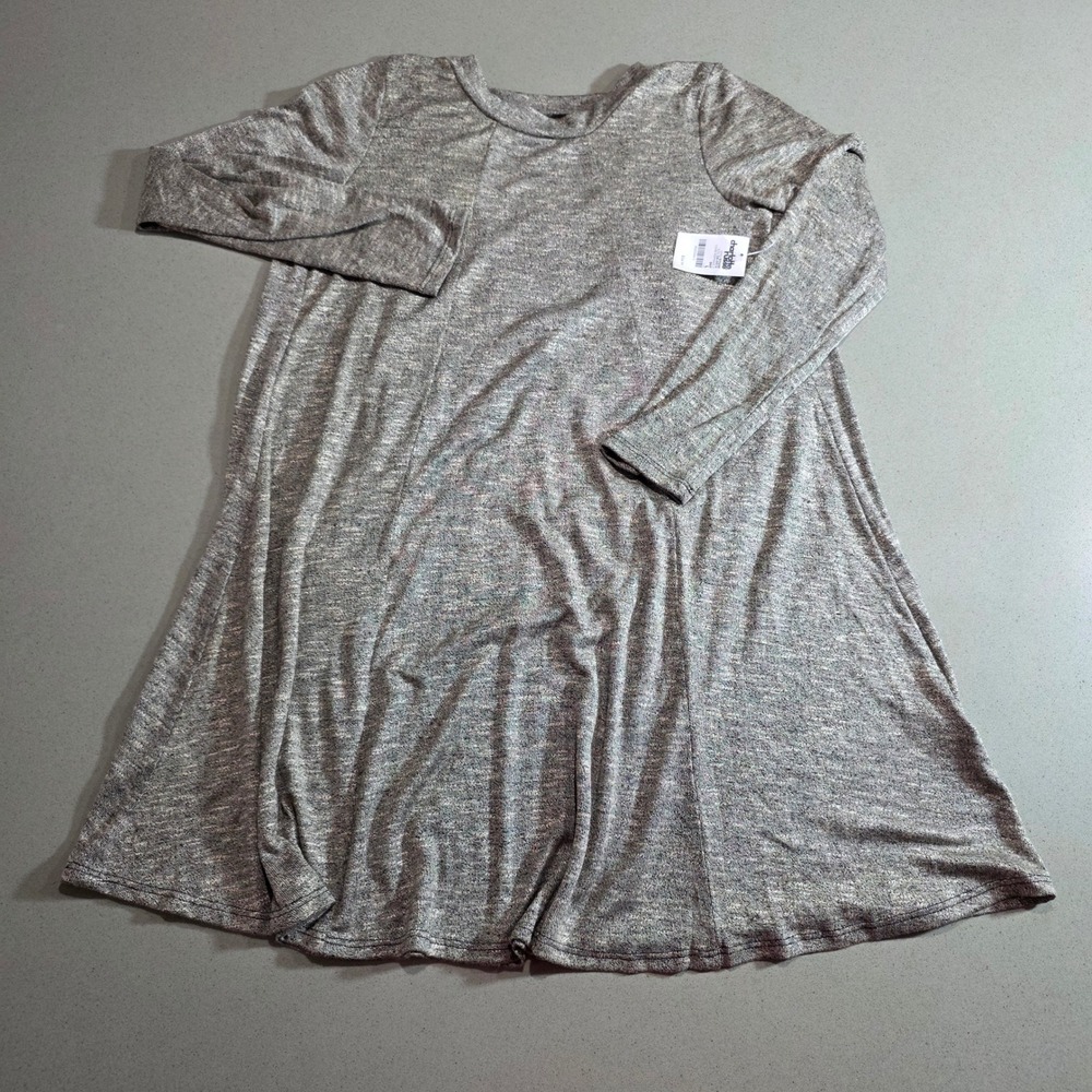 Charlotte Russe Womens Grey Heathered Metallic Long Sleeve Swing Dress Large NWT